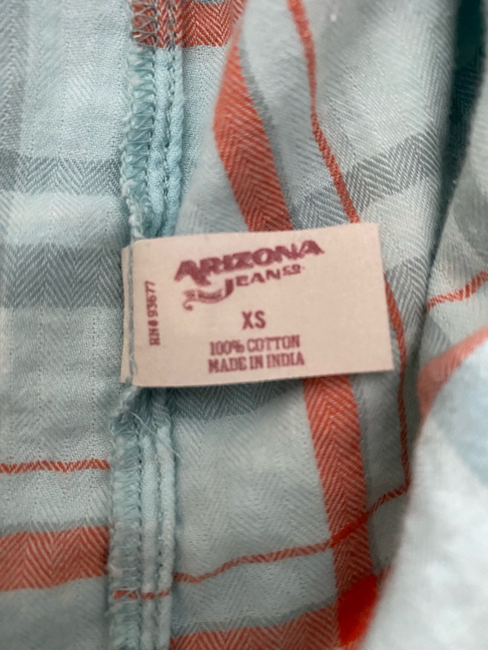Arizona Jean Company Light Aqua and Orange Plaid Button-Up Shirt - Picture 8 of 9